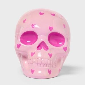 Decorative Pink Polyresin Skull with Hearts Sculpture - Think Valentine's Day! 🩷